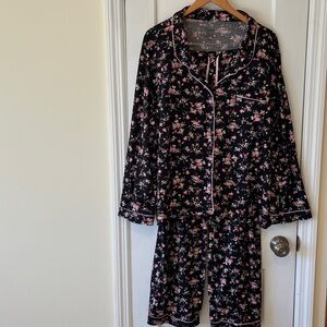 Flora by Flora Nikrooz Pajama Set Women’s XXL 22-24 Black Pink Floral Soft Cozy